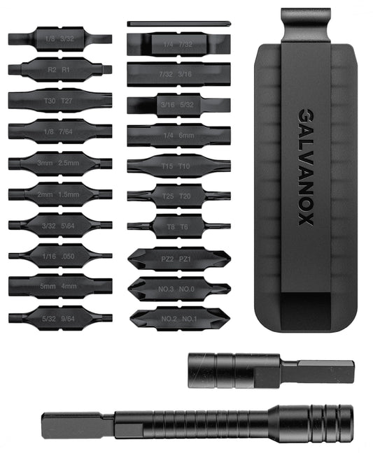 Galvanox 23PC Accessories Set, Compatible with Leatherman Multi-Tools [59HRC] Hardened Double-Sided 21 Piece Bit Kit with Driver Extender, Hex Adapter and Sheath Holder (Black)