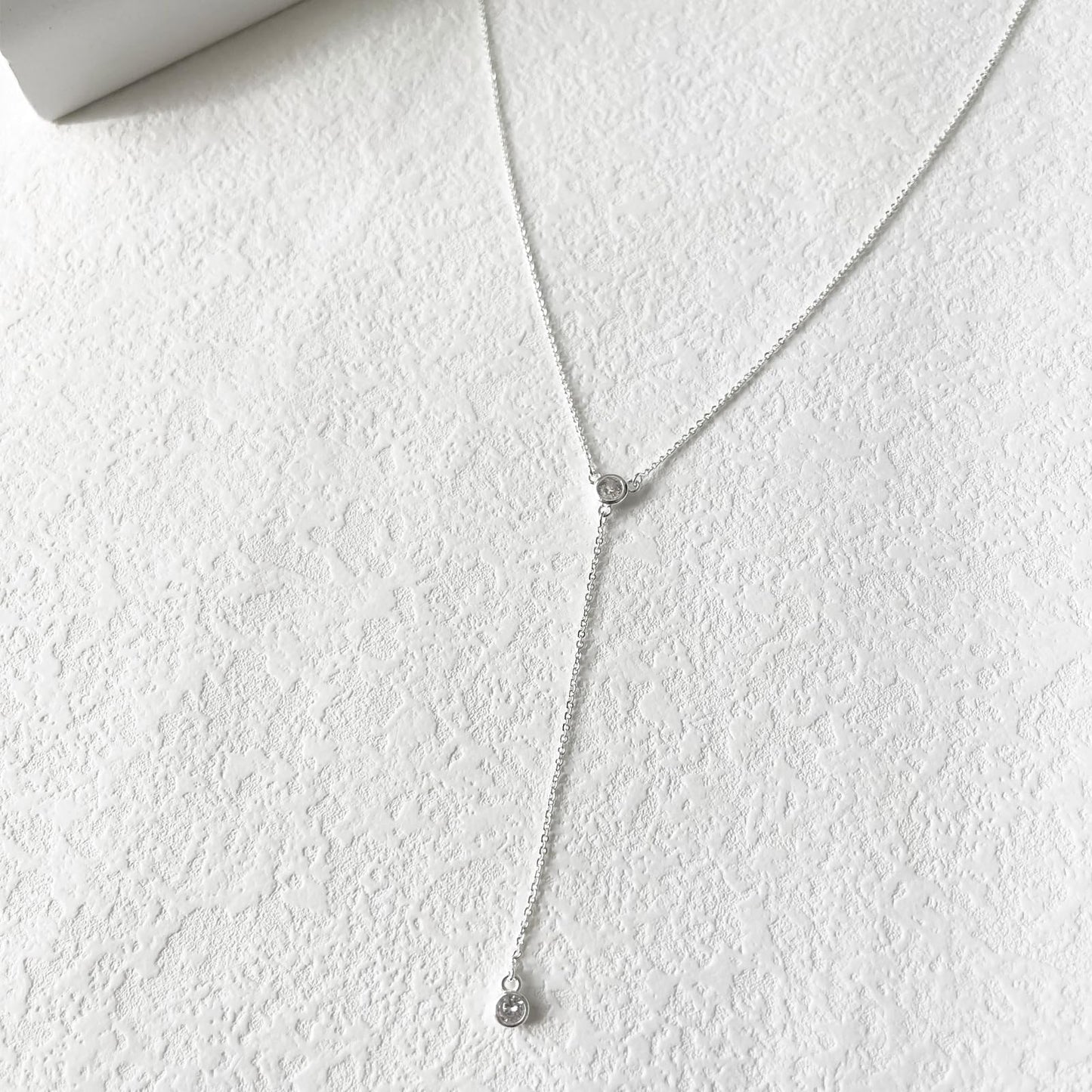HERIER Lariat Silver Necklace for Women Silver Plated Dainty Long Y Necklaces CZ Pendant Drop Choker Necklace Trendy Simple Silver Jewelry for Women