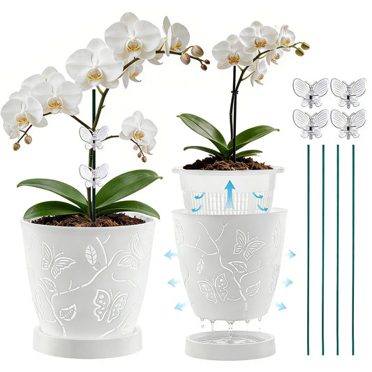 LinyAlmY 2Pack Cutouts Orchid Pots for Indoor Plants,5.75 Inch Clear Small Orchid Pots with Holes for Repotting Kit,Macetas para Orqudeas(White)