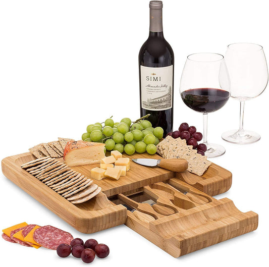 Charcuterie Board Gift Set, Bamboo Cheese Board With Cutlery, Includes Stainless Steel Serving Utensils, Cheese Platter and Serving Tray, Suitable for Wedding, Gift for Couples, and Housewarming Gifts
