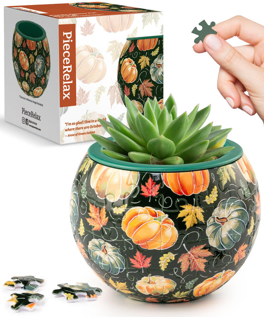 PieceRelax 3D Puzzle Planter 80 Pieces - Flower Pot - Hello Pumpkin Season, for Mom, Home Decor Flower Pots for Indoor Cactus, Succulents Pots [K1107]