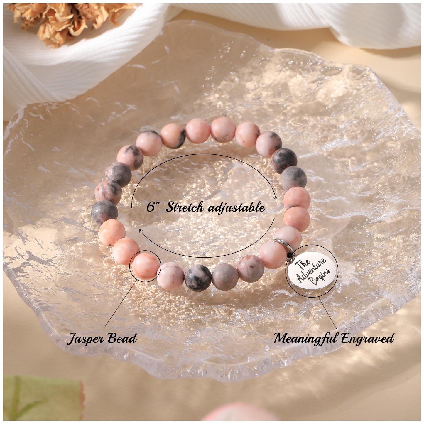 Sistble 8th Grade Graduation Gifts Class of 2026 Graduation Bracelet Inspirational Gifts for Daughter Sister Jasper Bead Bracelet The Adventure Begins Nature Stone Jewelry for Her