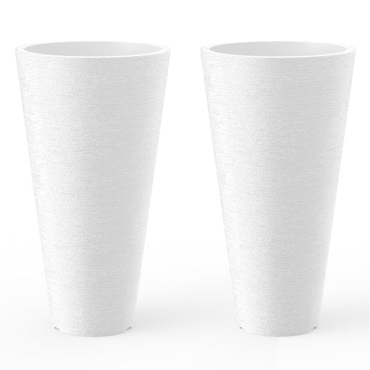 Kante Tall Round Planter Set of 2, 29 Inch Tall Decorative Planter Pots for Outdoor Indoor Garden Patio Front Porch (White)