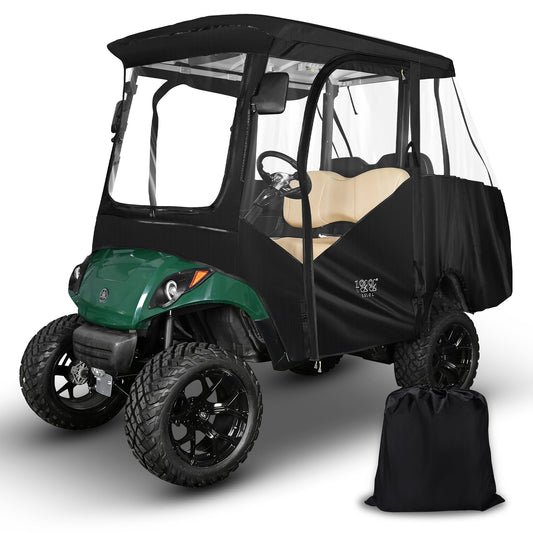 10L0L Golf Cart Driving Enclosure 4 Passenger for Yamaha G14 G16 G22 G29 Drive2 with Heavy Duty Zipper,600D Golf Cart Rain Cover Driving Covers with Roll-up Windshield, 4-Sided Clear Window