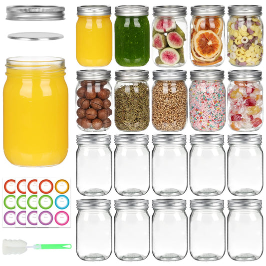 12 oz Mason Jars 20 Pack with Airtight Lids, Glass Canning Jars, Durable & Leakproof Storage Reusable Containers for Pickling, Meal Prep, Spices, Dry Goods, Great Value Set with Secure Packaging