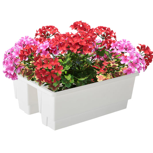 Railing Planter Box 2-Pack - 20.75-Inch Flower Boxes with Removable Drainage Inserts - 6-Gallon Outdoor Planters for Porch, Deck, or Balcony Decor, Fits Rail 3” - 4” by Pure Garden (White)