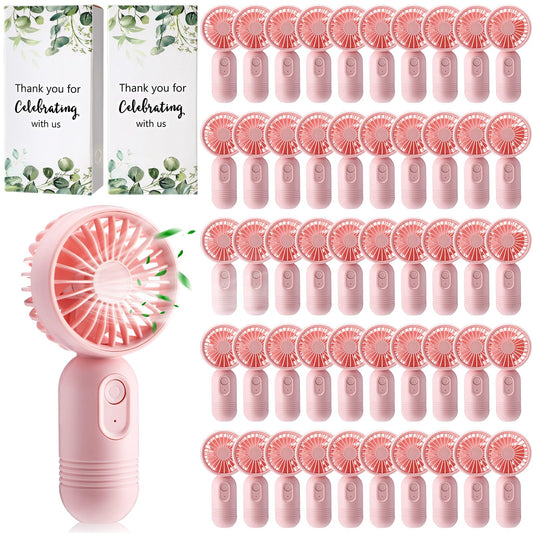 Retisee 50 Pack Wedding Portable Mini Handheld Battery Powered Fans Gift for Guests Thank You USB Small Personal Fan with 3 Speeds for Summer Bridal Shower Party Favor(Leaf,Pink)