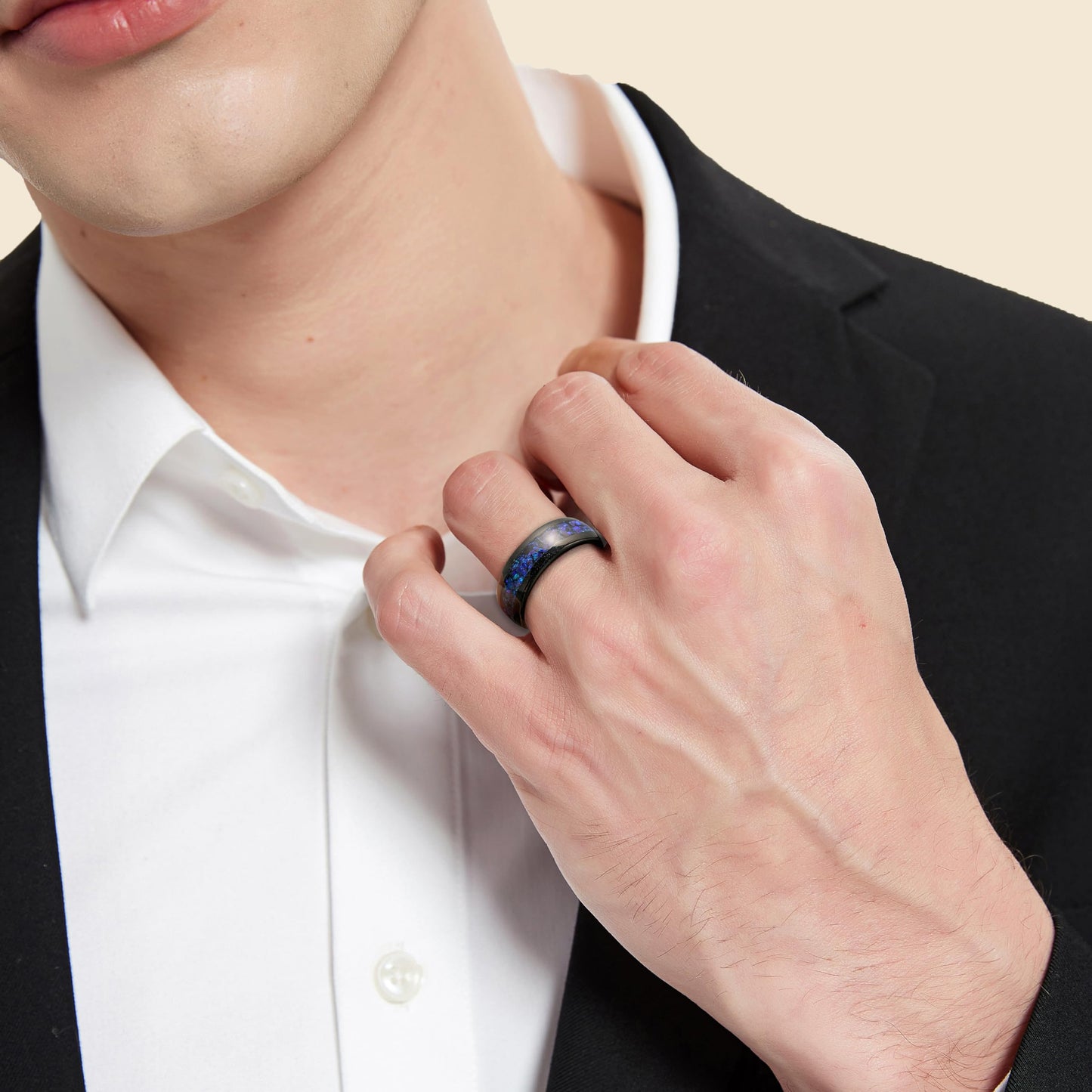 NUNCAD Wedding Rings for Men Opal Ring Tungsten Blue Black Wedding Band 8mm Dome Polished Finish Comfort fit Sizes 9