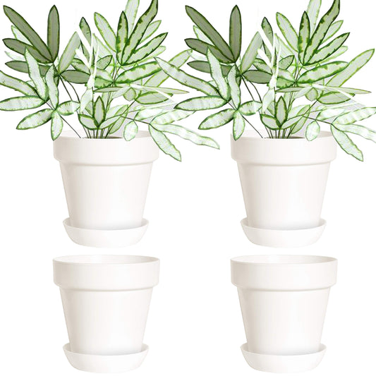 Youngever 4.5 Inch Plastic Planters with Saucers, Indoor Flower Plant Pots, Modern Decorative Gardening Pot with Drainage (Classic 7 Sets)