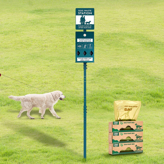 Qinyoung Dog Waste Station with Bags Galvanized Steel Outdoor Pet Bin Dispenser Reflective Sign Rust Proof System for Backyard Commercial Park(1 Pack)
