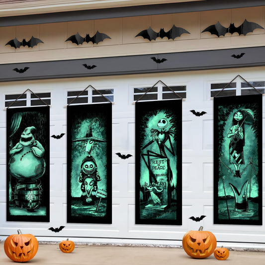KatchOn Spooky Stretching Portrait - 47x16 Inch, Pack of 4 | Haunted Mansion & Skeleton Banner for Halloween Decorations Indoor, Outdoor | Halloween Wall Decorations
