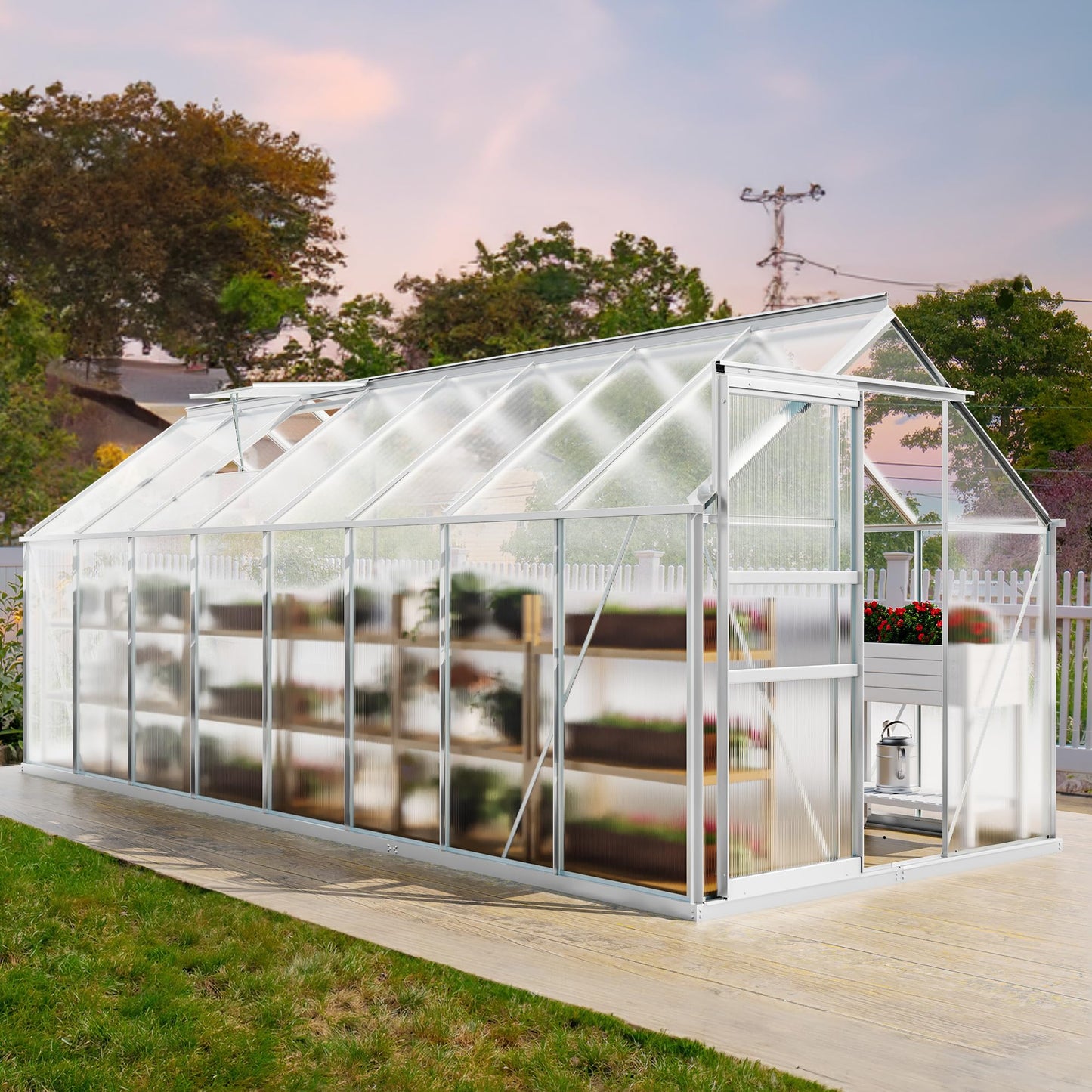 YITAHOME 6x16FT Polycarbonate Greenhouse Large Heavy Duty Green Houses Outdoor Aluminum Greenhouses with Sliding Doors Vent Window Walk-in Greenhouse for Garden Backyard, Silver