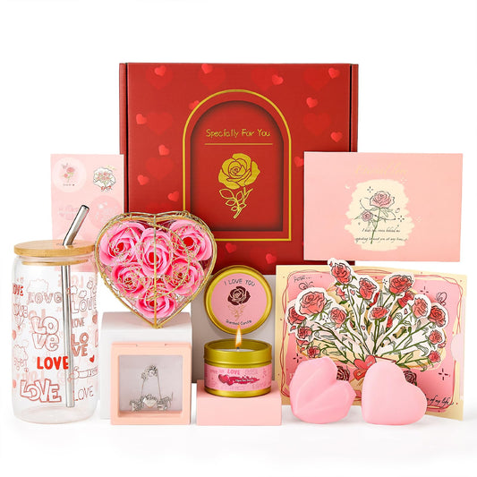 Gift Set for Women，Gift Basket for Her,Gifts Box for Girlfriend Wife Birthday Gifts for Women Heart-shaped Love Gift Wedding Engagement Anniversary Romantic Gifts (Pink)