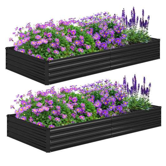 Foxlang 8x4x1ft(2 PCS) Galvanized Raised Garden Bed,Outdoor Planter Box Metal Patio Kit Planting Bed for Vegetables Flowers Herb,Black