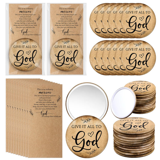 Landical 25 Sets Christian Gifts for Women Bulk Pocket Mirrors with Cards Bags for Mothers Day Stuffers Church Party Favors Religious Gift Bag Fillers, Give It All to God