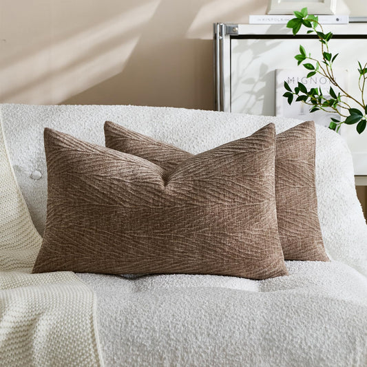 HALANS Spring Pillow Covers 12x20 Inch Set of 2, Soft Decorative Throw Pillow Covers with Leaves Texture, Hidden Zipper for Home Sofa Bed Couch (Tan, 12" x 20" (Pack of 2))