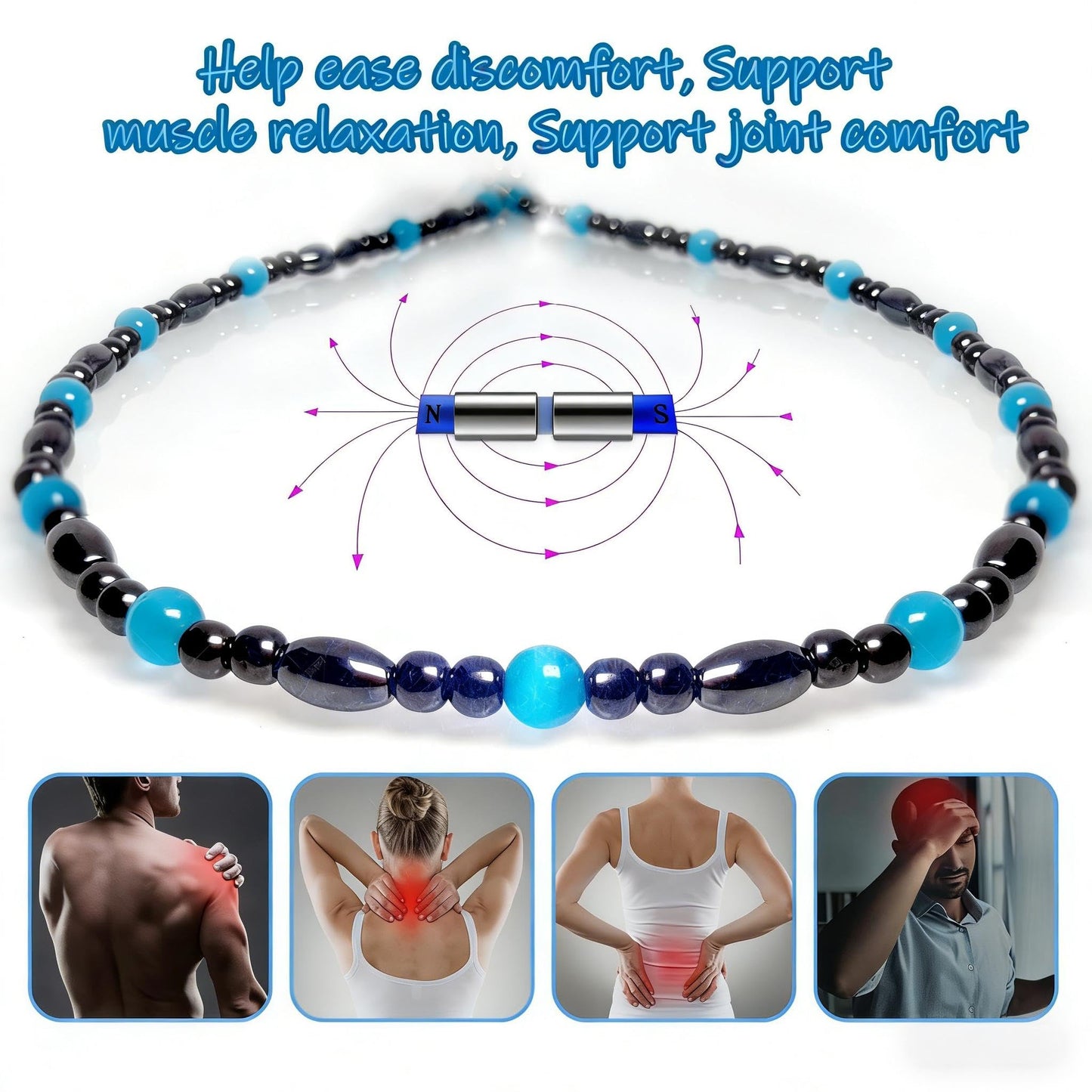 Hion Magnetic Black Obsidian & Tigers Eye Necklace for Women Men, Natural Wellness Jewelry for Daily Comfort & Relaxation