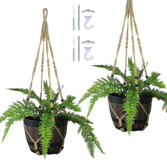 Bouqlife 43 Inches Macrame Plant Hanger Large for 14 inch Pot Extra Long No Tassel Rope Hanging Plant Holder with Ceiling Hook Bohemian Home Décor Brown 2Pack