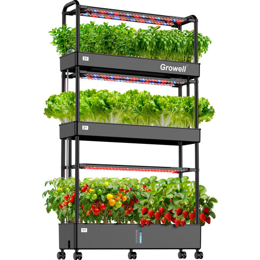 Growell 90-Pod Hydroponics Growing System, Large Vertical Hydroponic Garden with Smart Full-Spectrum Grow Lights, Auto Circulating Water, Mobile Indoor Gardening System for Herbs, Vegetables & Fruits
