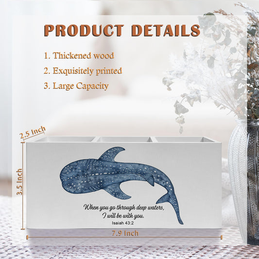 Exqcom Whale Shark Bible Verses Pen Pencil Holder, Inspirational Christian Desk Decor, When You Go Through Deep Waters Scripture Pencil Pen Holder Organizer for Home Office Desk Accessories