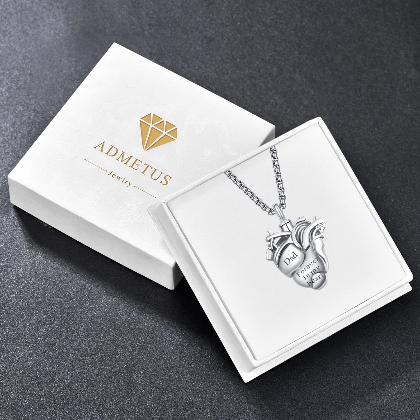 Personalized Anatomical Heart Urn Necklaces for Ashes Sterling Silver Ash Pendants Cremation Jewelry Dad Keepsake Pendant Memorial Jewelry Gifts for Loss of Dad