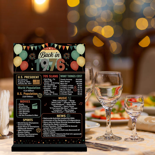 Trgowaul 50th Birthday Decorations Women Men, Black Colorful Back in 1976 Birthday Poster Acrylic Table Sign with Stand, 50 Anniversary Decor Gifts for Men, Vintage 1976 Supplies 50th Birthday Decor