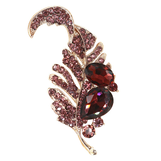 Purple Leaf Brooches Pins for Women Girls Fashion Vintage Gold Statement Jewelry