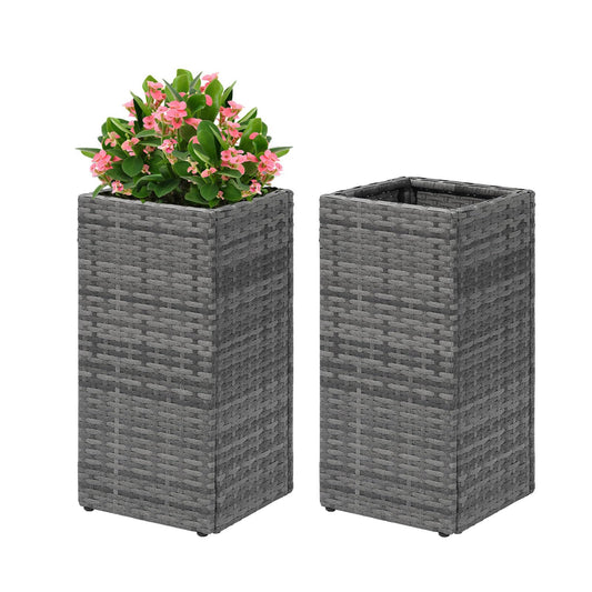 LEWIS&WAYNE Set of 2 Tall Planters for Outdoor Plants Handmade 24'' Wicker Tall Square Planter Box with Removable Liners Modern Planter for Indoor Outdoor Garden Patio Front Porch - Gray