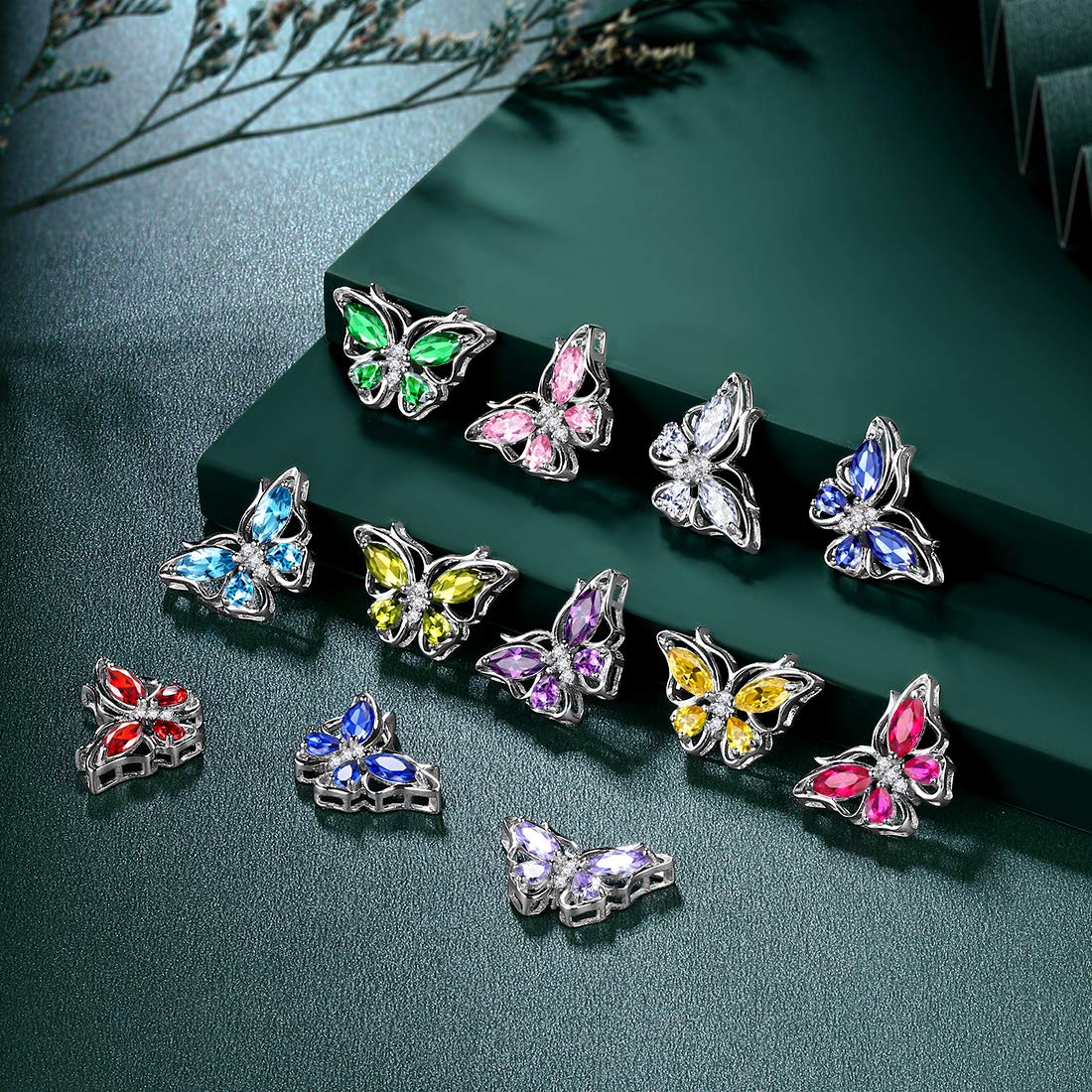 Hipunk Butterfly Red Jewelry Sets Birthstone Women 925 Sterling Silver July-Ruby Birth Stone Animal Butterflies Jewelry Sets/Earring/Ring/Bracelet Set Crystal Birthday Jewelry SS0003R