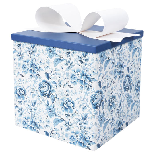 BIOBROWN Medium Gift Boxes with Lids for Presents, 9x9x9 Inches Chinoiserie Blue White Peony Floral Design Collapsible Gift Box for Mother's Day, Bridal Shower, Wedding, Birthday, Valentine's Day
