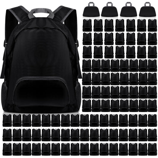 Dunzy 100 Pcs 20l Foldable Backpacks Bulk Lightweight Basic Back Pack Wholesale for Homeless Donation Corporate Events Travel Camping (Black)