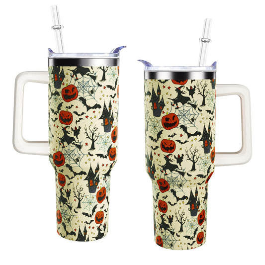 mvhsuoem 40 oz Pumpkin Tumbler with Handle Lid and Straw - Double Stainless Steel Insulated Halloween Cup - Gifts for Women