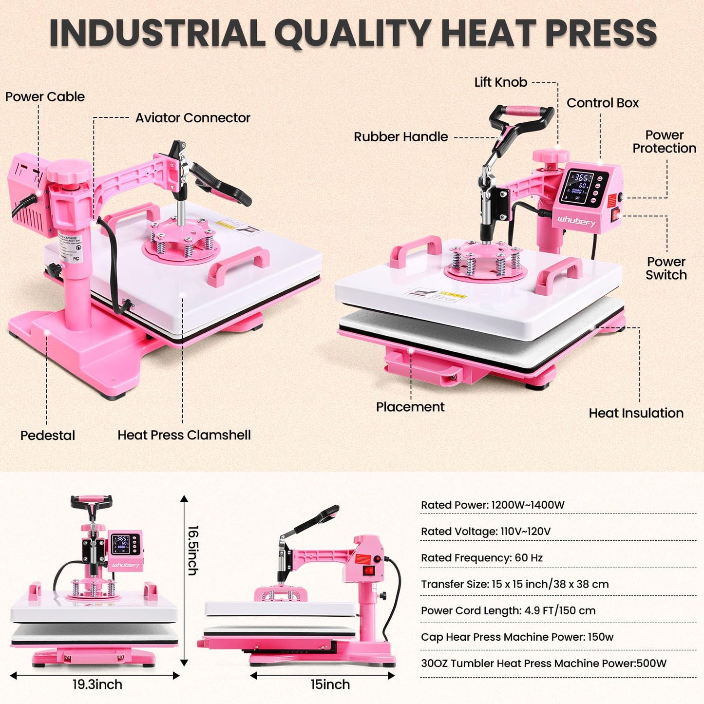 Whubefy Heat Press 15x15 inch 8 in 1 with 30OZ Tumbler Press, Slide Out 360° Swing Away Digital Shirt Press Machine, Industrial-Quality Heat Transfer Sublimation for T-Shirt/Tumbler/Mug/Hat/Cap/Plate