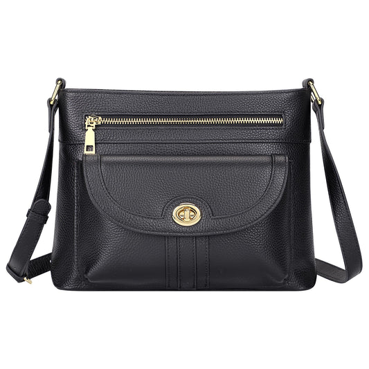 Over Earth Genuine Leather Crossbody Bags for Women Trendy Purses and Ladies Shoulder Handbags(O202E-2G Black)