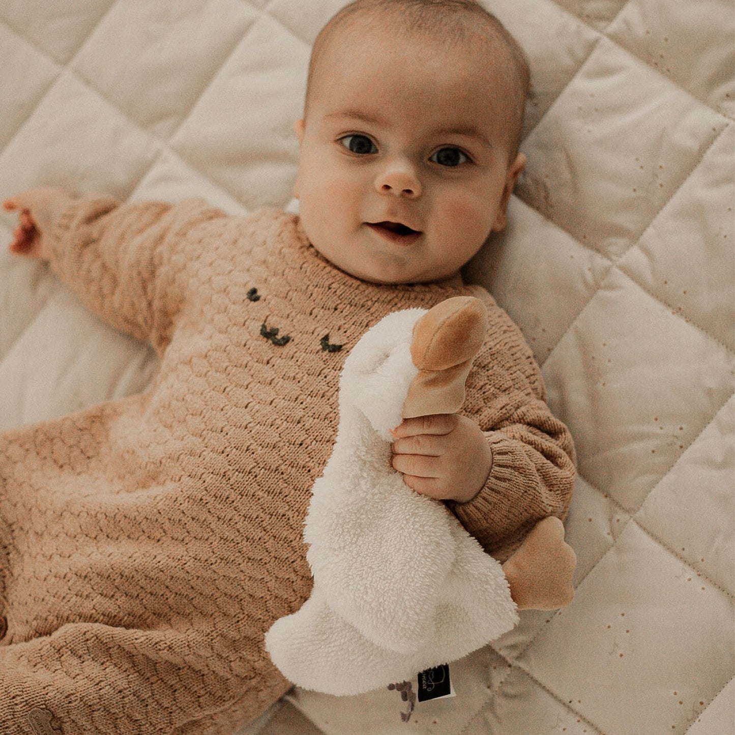 Veronea Helga The Goose, Pacifier Holder, Security Blanket Lovey, Infant Stuffed Toy, 9.8 Inches (Pack of 1) (Cannoli Cream)