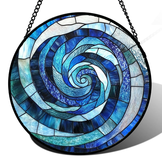 CRISGIF Stained Glass Window Hanging - Blue Abstract Swirl Suncatcher for Doors Garden Patio Unique Sun Catchers Decor Christmas Mother's Day Birthday Gifts for Women Men Mom Nana Friend 11.8 in