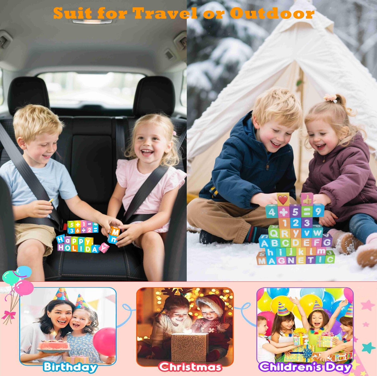 Portable Magnetic Letters Blocks Magnetic Alphabet & Numbers Montessori Learning Toys for Kids Educational Construction Travel Toys for Boys Girls 216 in 36 pcs