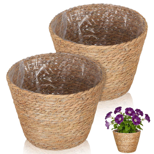 BESPORTBLE 2Pcs Wicker Planter Basket Straw Woven Flower Basket for Indoor Outdoor Plant Storage Decorative Rustic Home Garden Use 9X9X6.5 Inch