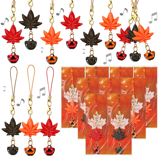 Huquary 24 Set Thanksgiving Bulk Gifts Jingle Bell Maple Keychains with Fall Bookmarks Fall Purse Jingle Bell Charms Leaf Charms Friendsgiving Party Favor Customer for Coworker Church Book Club