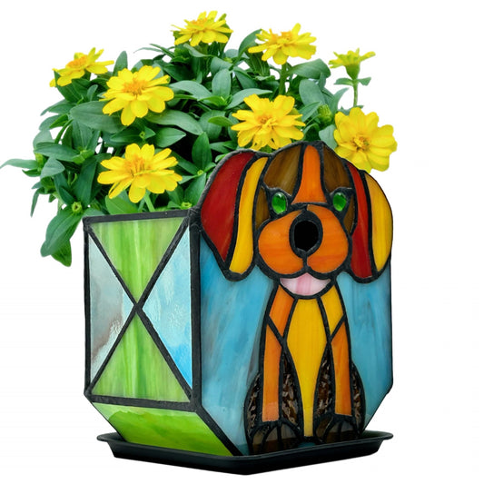 Entlityful Tiffany Style Dog Planter,Indoor Plant Pots with Drainage,Unique Cactus Pot,Arrange Dried Flowers Flower Pots,Plant Gifts for Dog Lovers