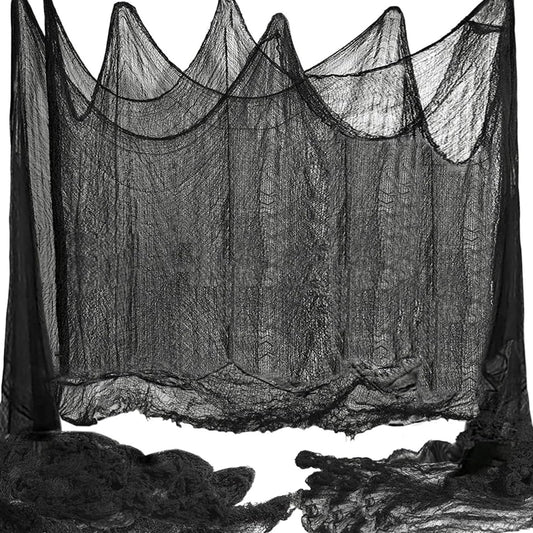 Niurui 400 x 39 inch Large Size Creepy Cloth Black Halloween Scary Spooky Cloth-Windows Doorways Gauze Cobweb Spider webs Decorations for Halloween Party Haunted House Decor