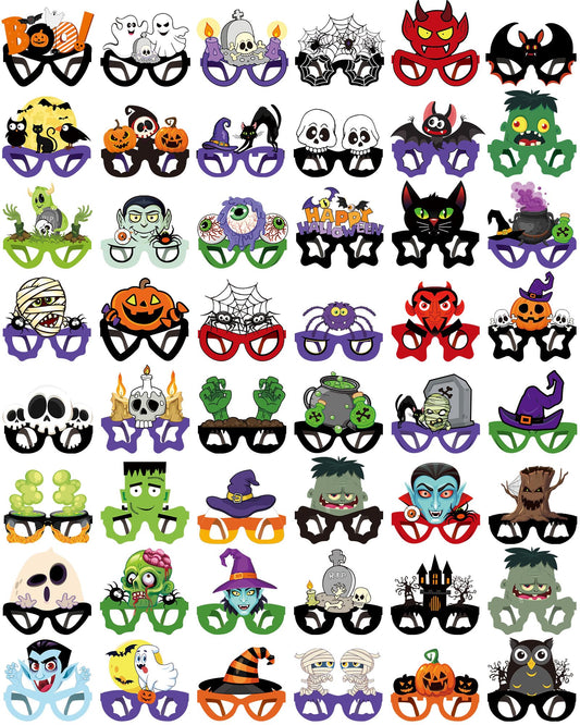 Liliful 48 Pcs Halloween Funny Glasses, Paper Novelty Party Ghost Eyeglasses Bat Pumpkin Spider Sunglasses for Halloween(Classic)