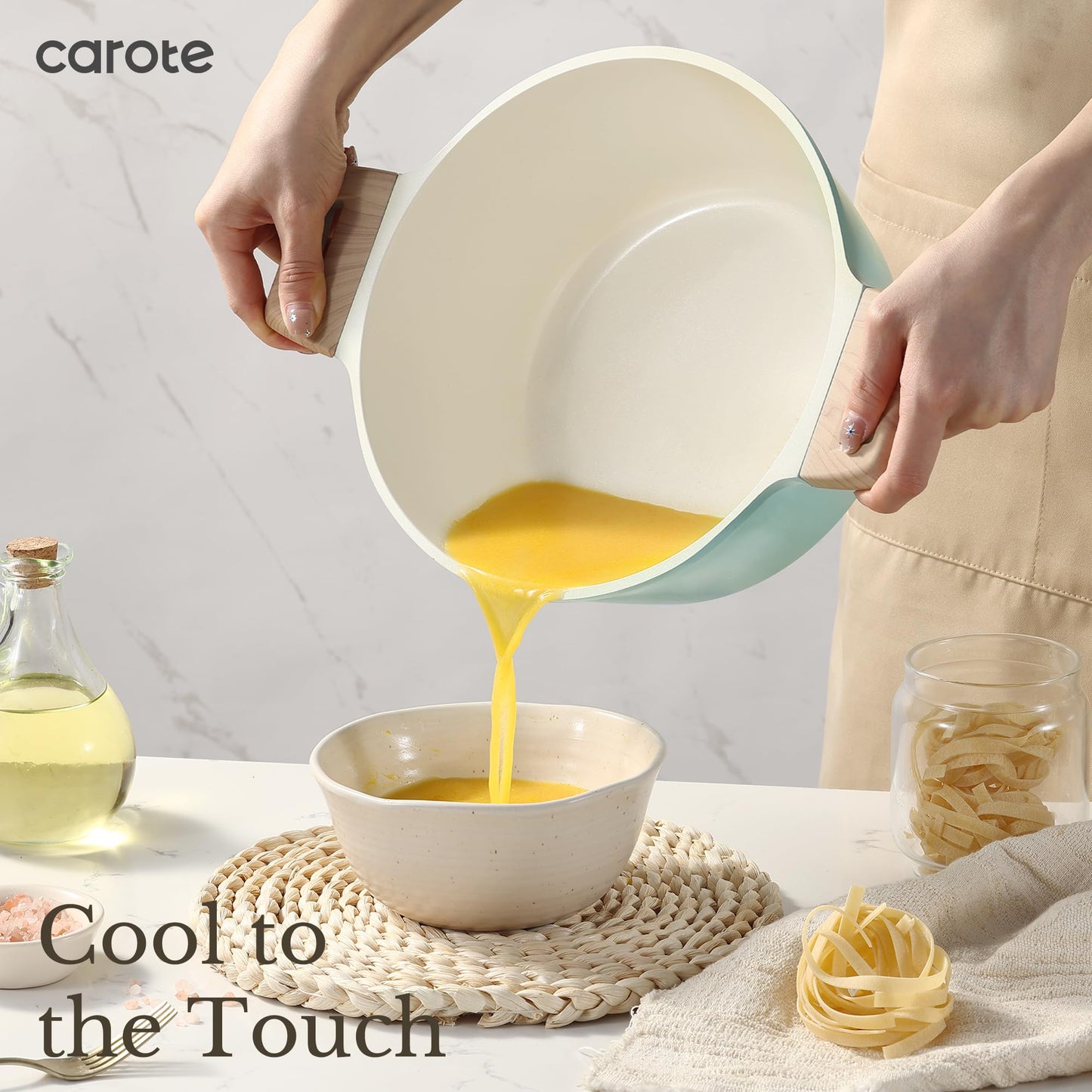 CAROTE 21-Piece Ceramic Pots and Pans Cookware Set, Non Stick Induction Cook Ware Kitchen Cooking Set Non-Toxic Health, PFAS Free