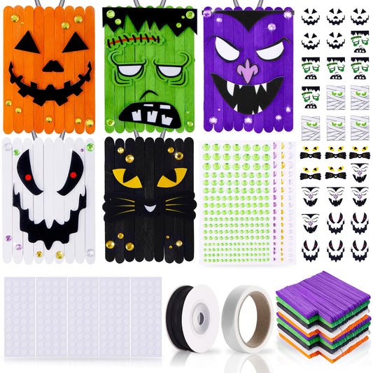 NRWRTY 25 Sets Halloween Crafts Kits,Arts and Crafts with DIY Ghost Pumpkin Felt Stickers Craft Sticks for Halloween Party Favors