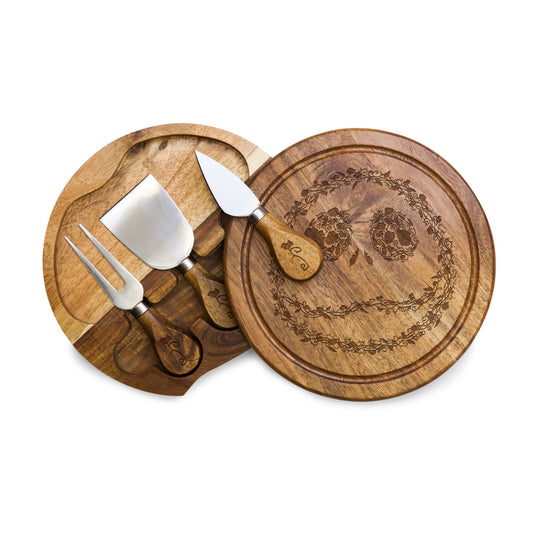 PICNIC TIME Disney Nightmare Before Christmas Jack Skellington Acacia Brie Cheese Board & Knife Set, Charcuterie Board with Swivel Tool Drawer, Unique Disney Gift for Entertaining, (Acacia Wood)
