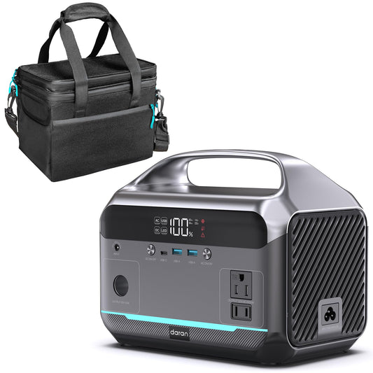 DaranEner Portable Power Station 600W with Bag, 288Wh (90,000mAh) LiFePO4 Battery Backup, 2×600W (1200W Surge) AC Outlets, 2.2H Fast Recharge, Solar Generator for Camping, RV, Travel, Home Emergency