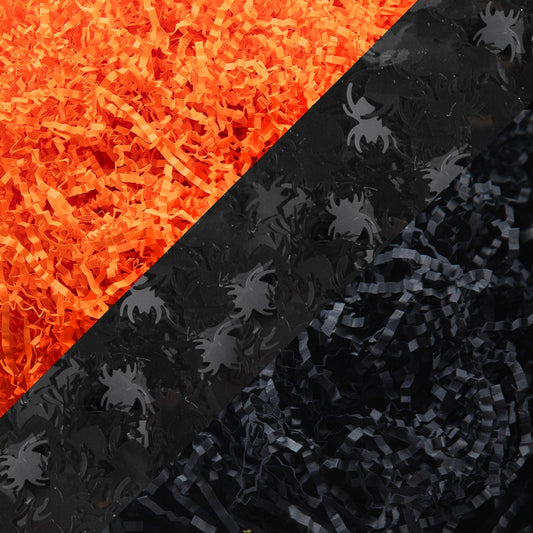 Jocomoni 1LB Halloween Crinkle Cut Paper Shred, Black Orange Crinkle Cut Paper with Spider Confetti Halloween Shredded Paper Filler for Gift Wrapping Craft DIY Packaging Filling Party Supply