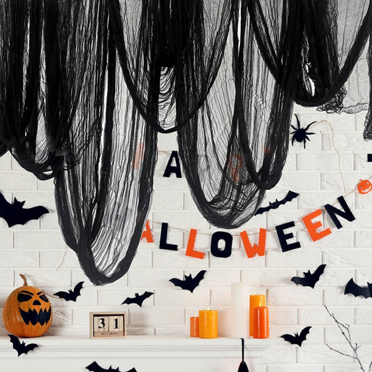 letesult 400 x 85 Inch Halloween Black Creepy Cloth - Large Halloween Spooky Cloth Windows Doorways Cover Scary Creepy Gauze Haunted House Decoration for Halloweens Indoor Outdoor Party Supplies