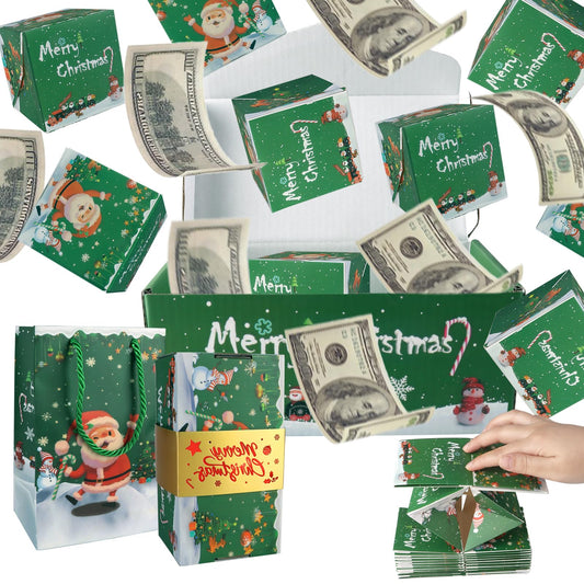 Surprise Gift Box Explosion for Money, Unique Folding Bouncing Red Envelope Gift Box with Confetti, Cash Explosion Luxury Box for Birthday Anniversary Valentine Proposal - Green Christmas