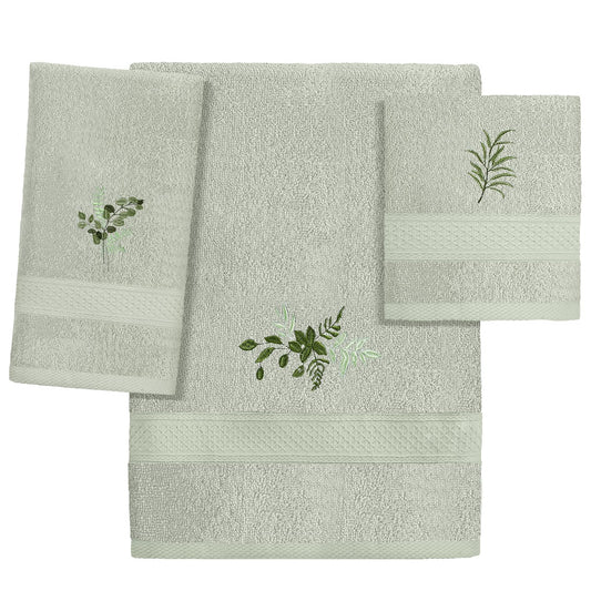 Hillsuren 3 Pcs Eucalyptus Leaves Bathroom Towel Set Farmhouse Embroidered Eucalyptus Leaves Towels Vintage Decorative 100% Cotton Bath Towel Highly Absorbent Elegant Summer Decor Set for Bathroom